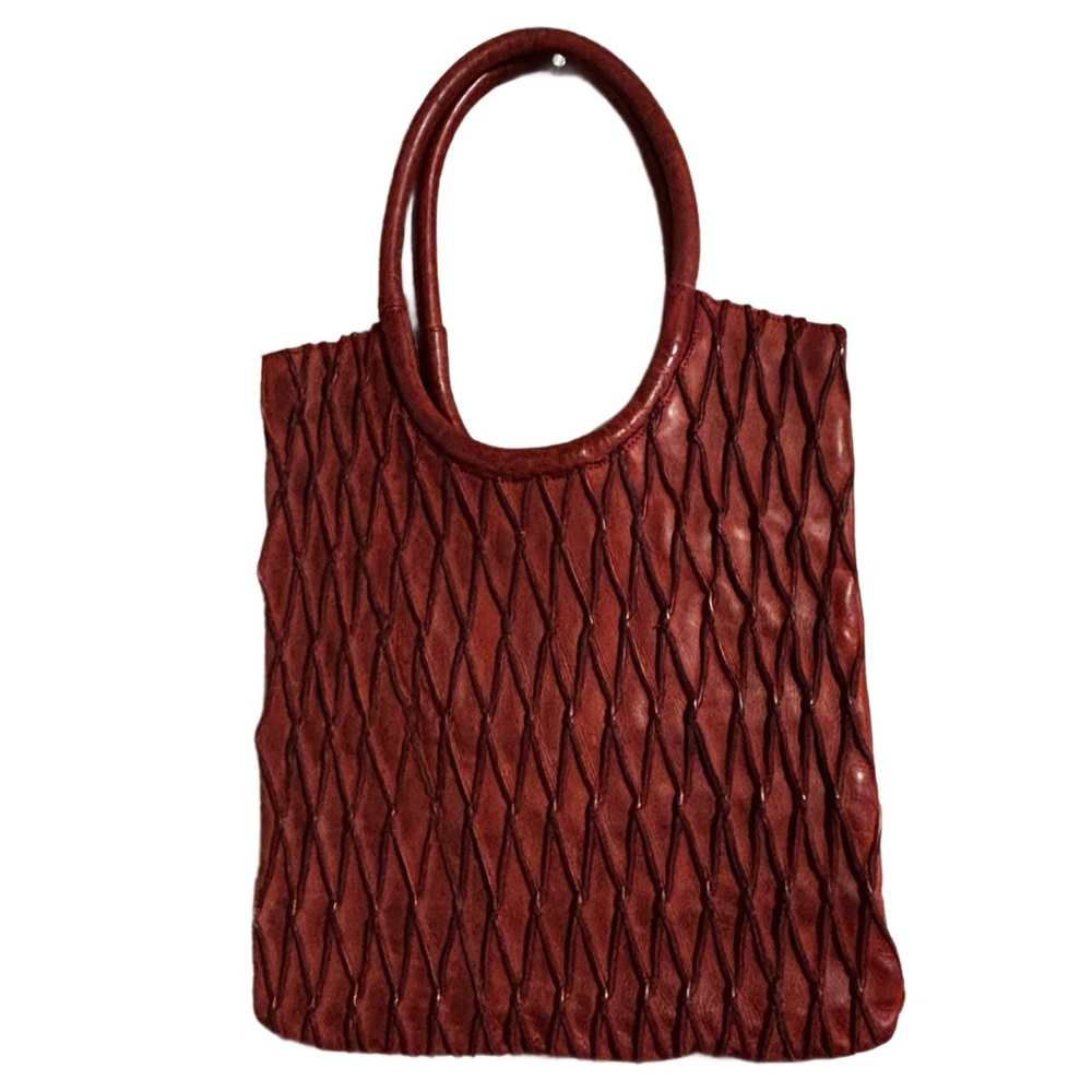 RARE Vintage Luxurious Kompanero Red Quilted Leather Tote and Coin Holder NWOT